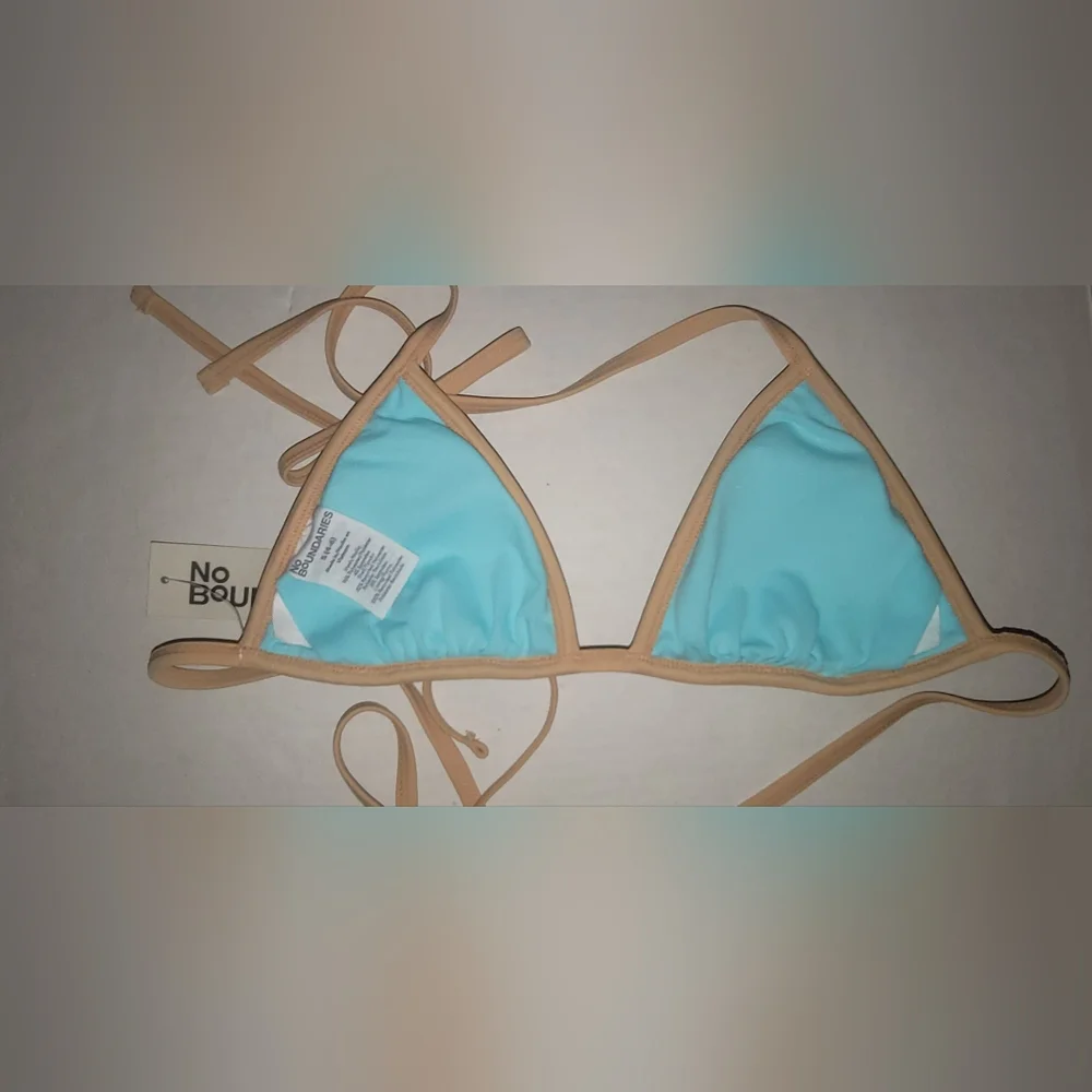 Blue Tan Mesh Mermaid Bikini Triangle Top Removable Padded